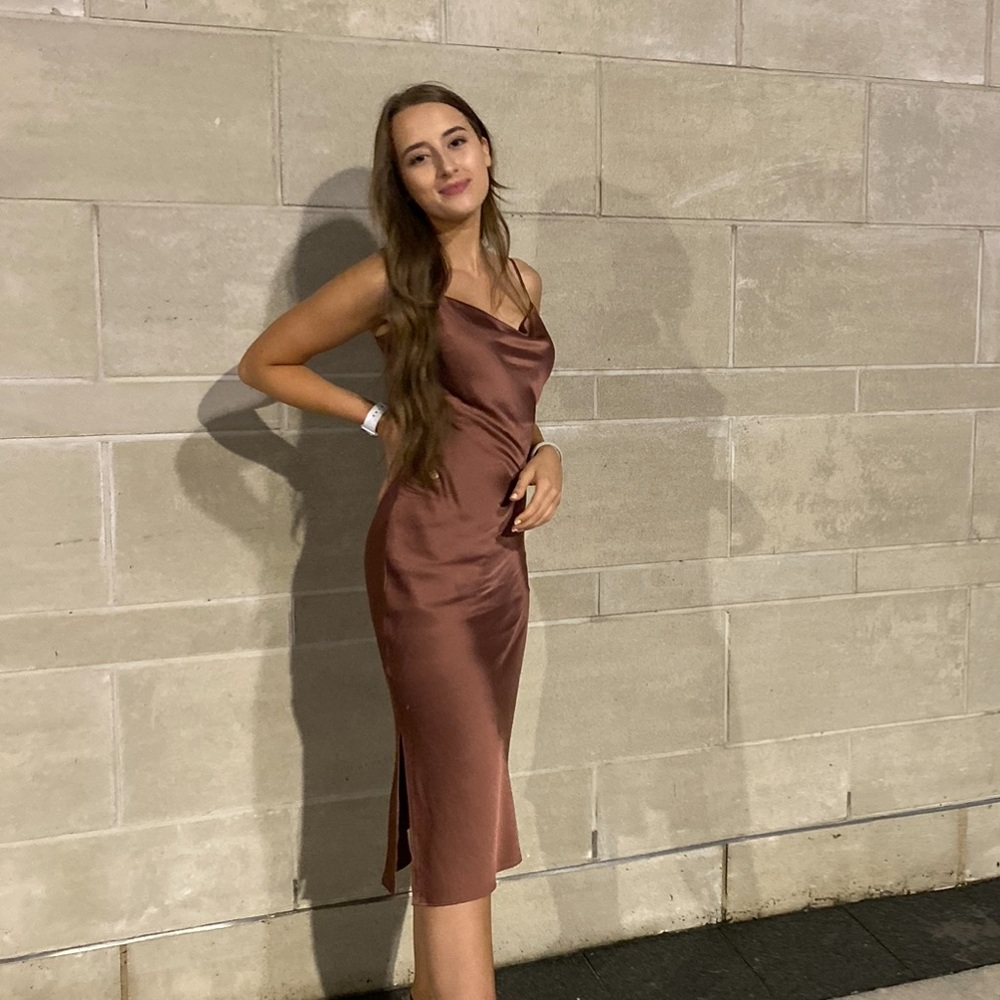 Express Pink Satin Cowl Neck Midi Dress